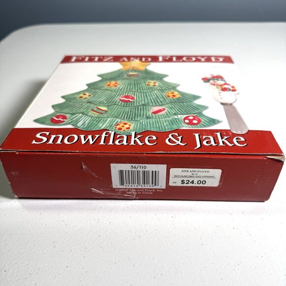 Fitz And Floyd Snowflake & Jake Christmas Tree Snack Plate with Spreader holiday - Picture 9 of 9